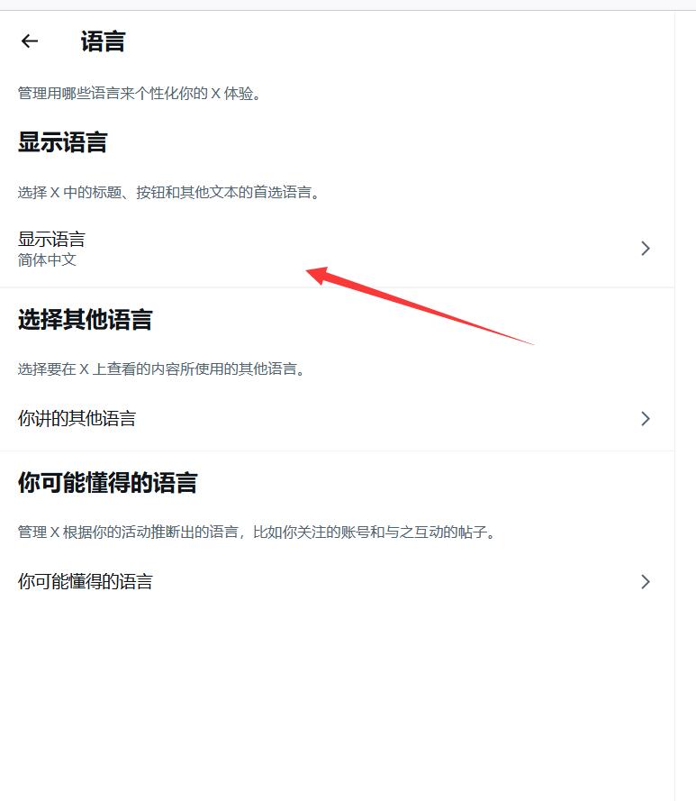 X 语言设置页面示意图
