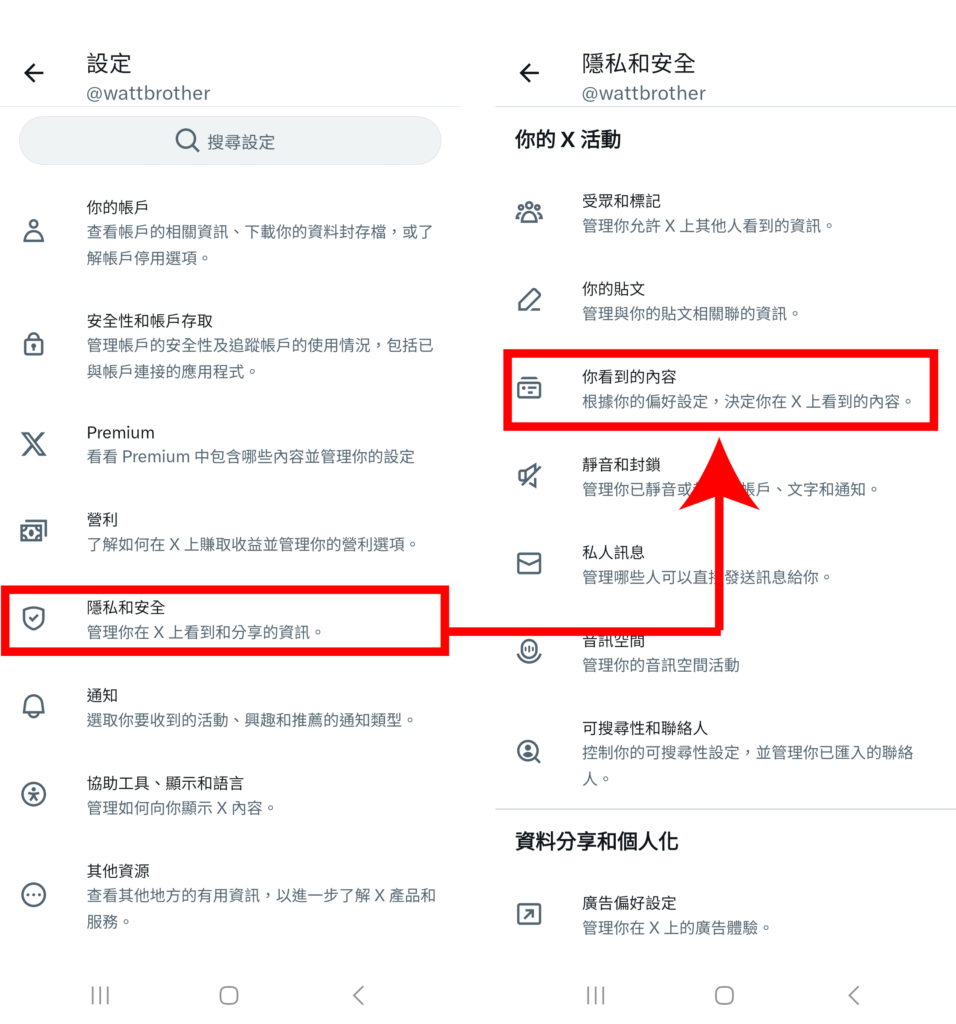 X 手机端敏感内容显示设置页面示意图